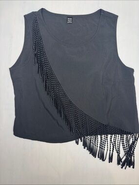 Boss Black Beaded Fringe Tank Top
